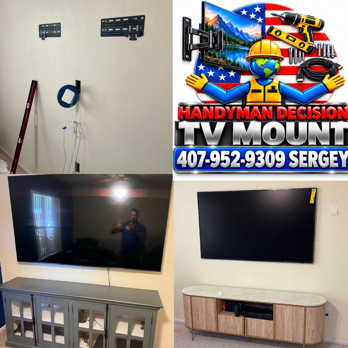 TV mounting with clean cable runs
